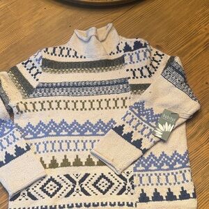 Habitat Beige and Blue Geometric Turtleneck Sweater
